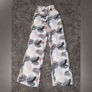 Thread & supply palm print wide linen pants with pockets and tie waist